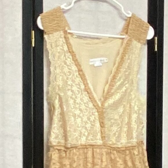 Garfield & Marks Lace Ruffled Tiered Maxi Dress Sleeveless V Neck Tan Lined M - Picture 8 of 10